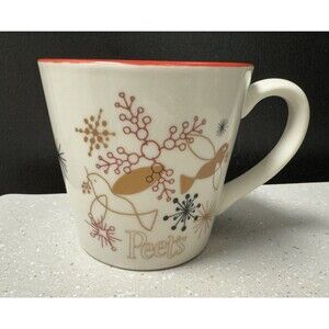 Peet's Coffee & Tea BIA Ceramic Mug Birds Doves Geometric Winter